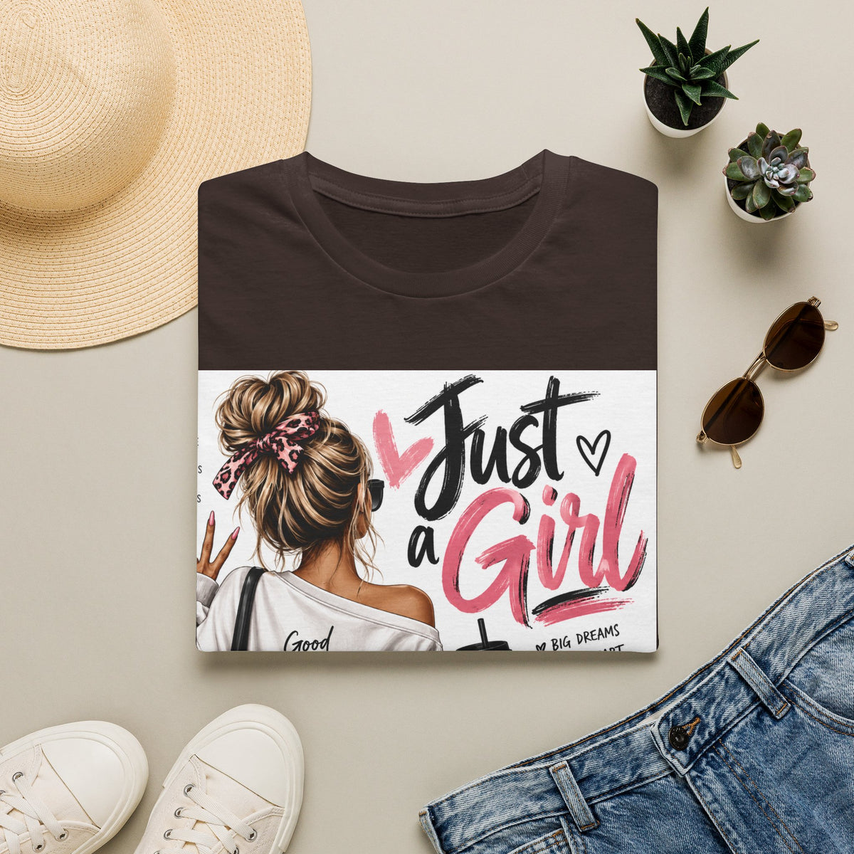 Just a Girl Graphic Tee — Casual Feminine Statement T-Shirt