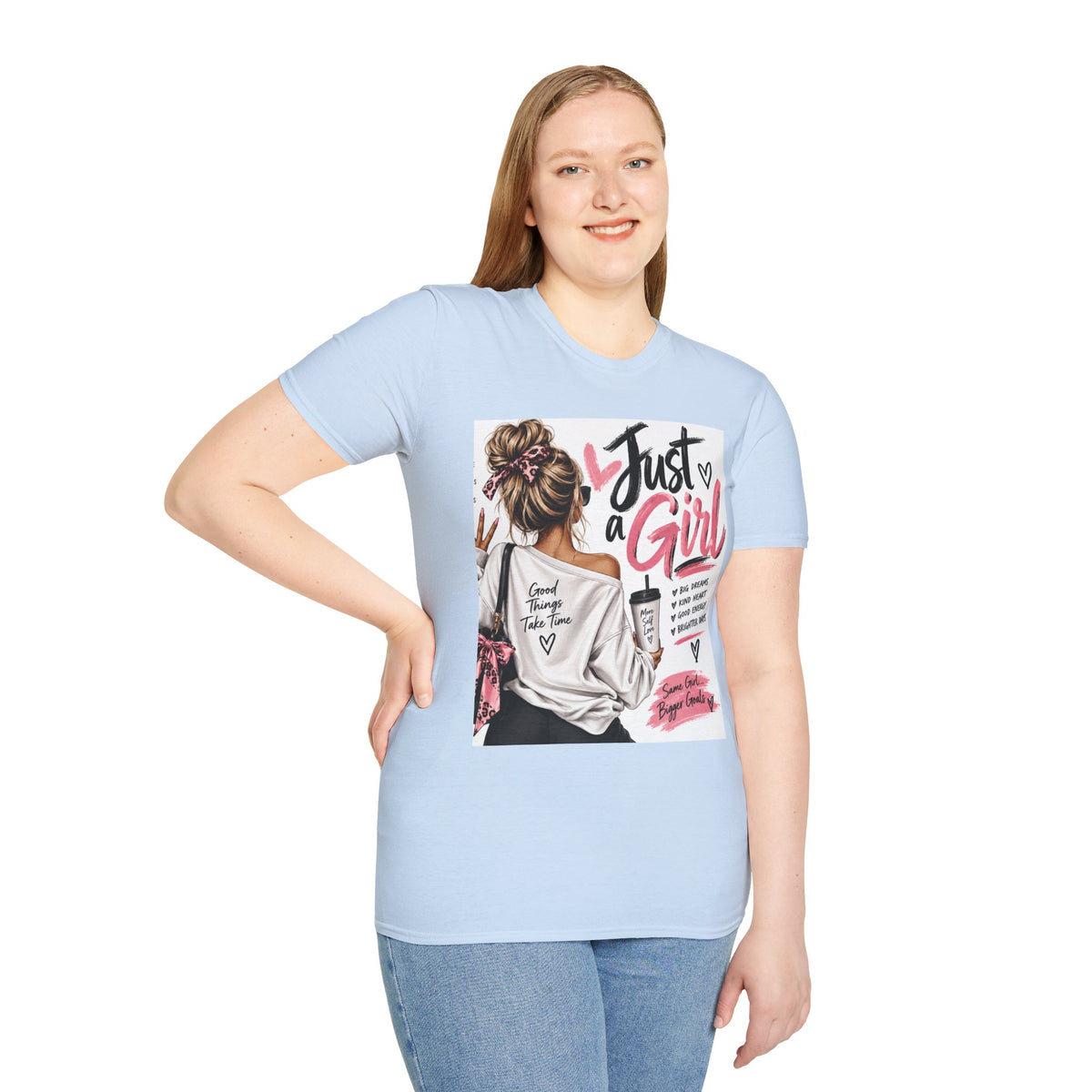 Just a Girl Graphic Tee — Casual Feminine Statement T-Shirt