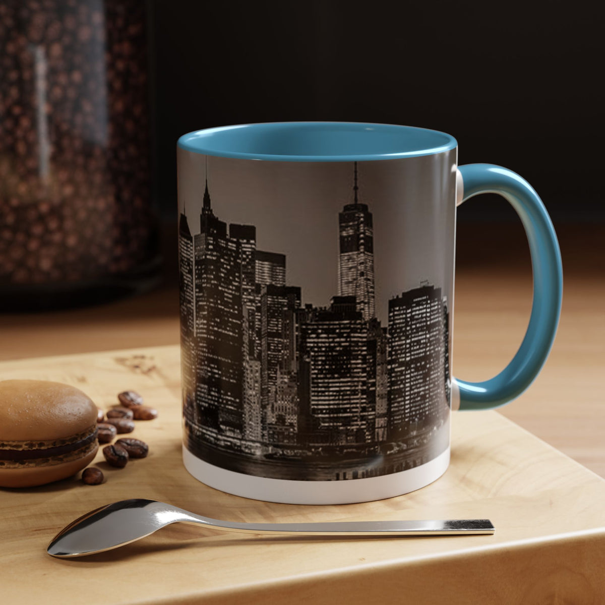 New York City Skyline Accent Coffee Mug — Black & White Cityscape, 11/15oz