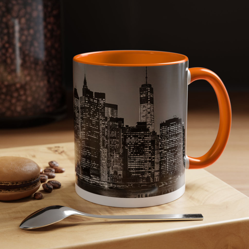 New York City Skyline Accent Coffee Mug — Black & White Cityscape, 11/15oz