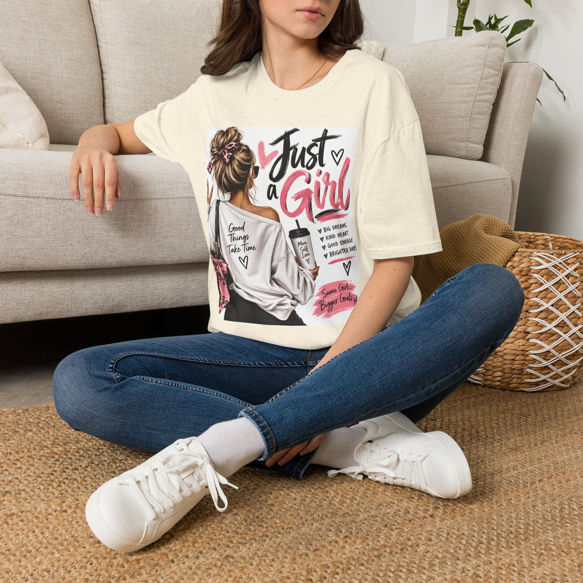Just a Girl Graphic Tee — Casual Feminine Statement T-Shirt