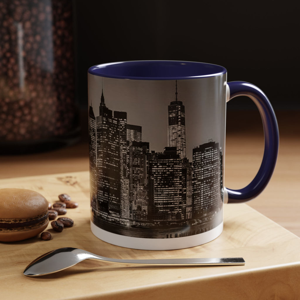 New York City Skyline Accent Coffee Mug — Black & White Cityscape, 11/15oz