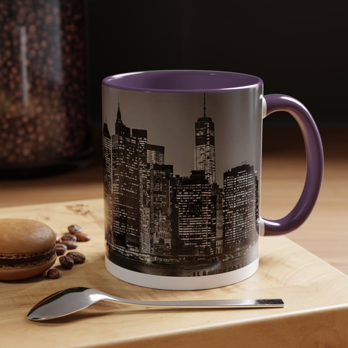 New York City Skyline Accent Coffee Mug — Black & White Cityscape, 11/15oz