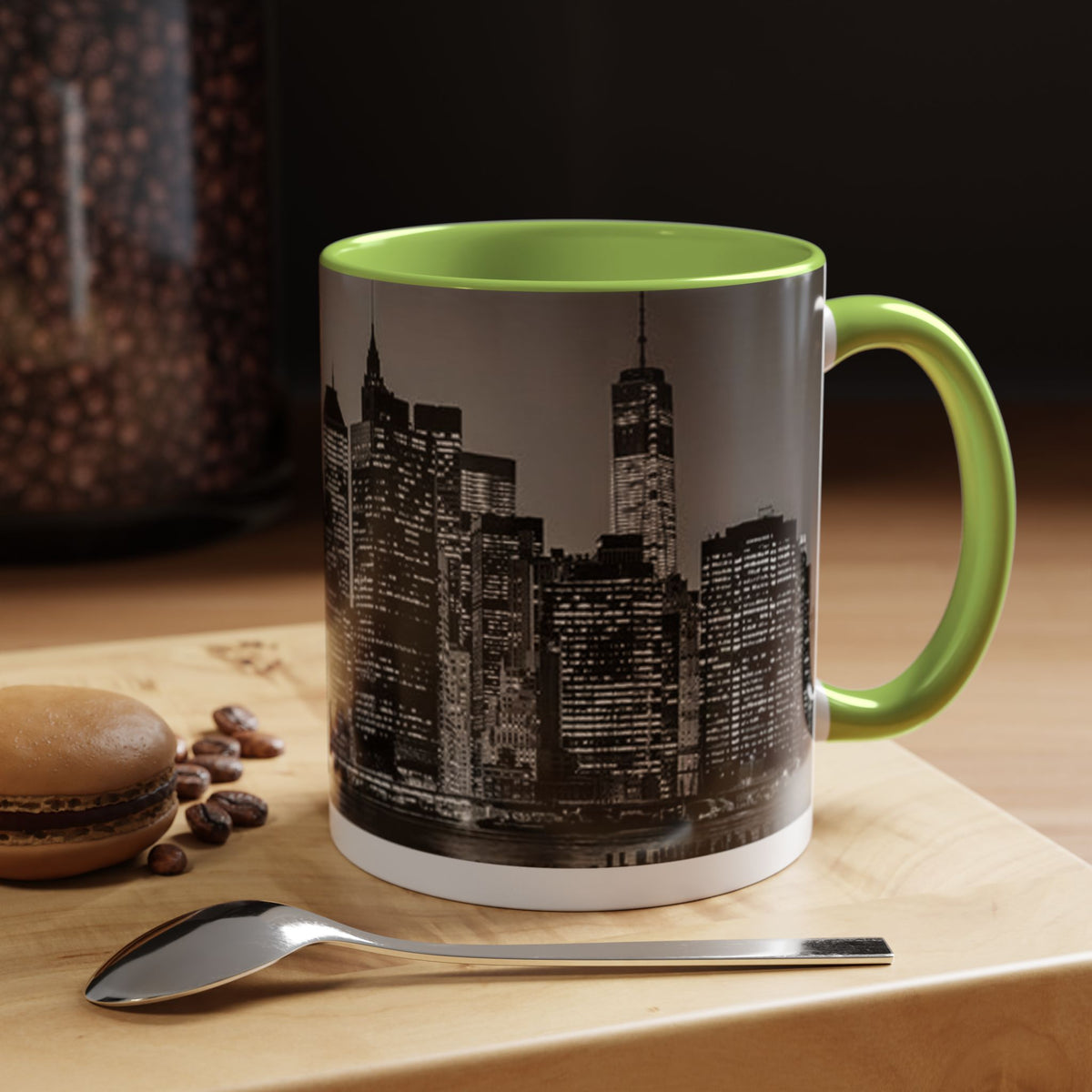 New York City Skyline Accent Coffee Mug — Black & White Cityscape, 11/15oz