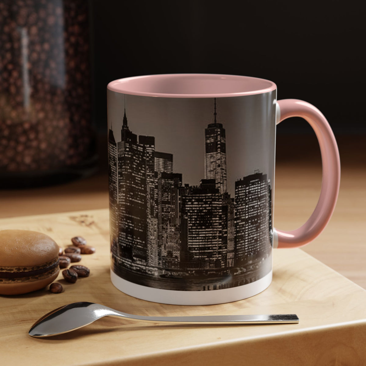 New York City Skyline Accent Coffee Mug — Black & White Cityscape, 11/15oz