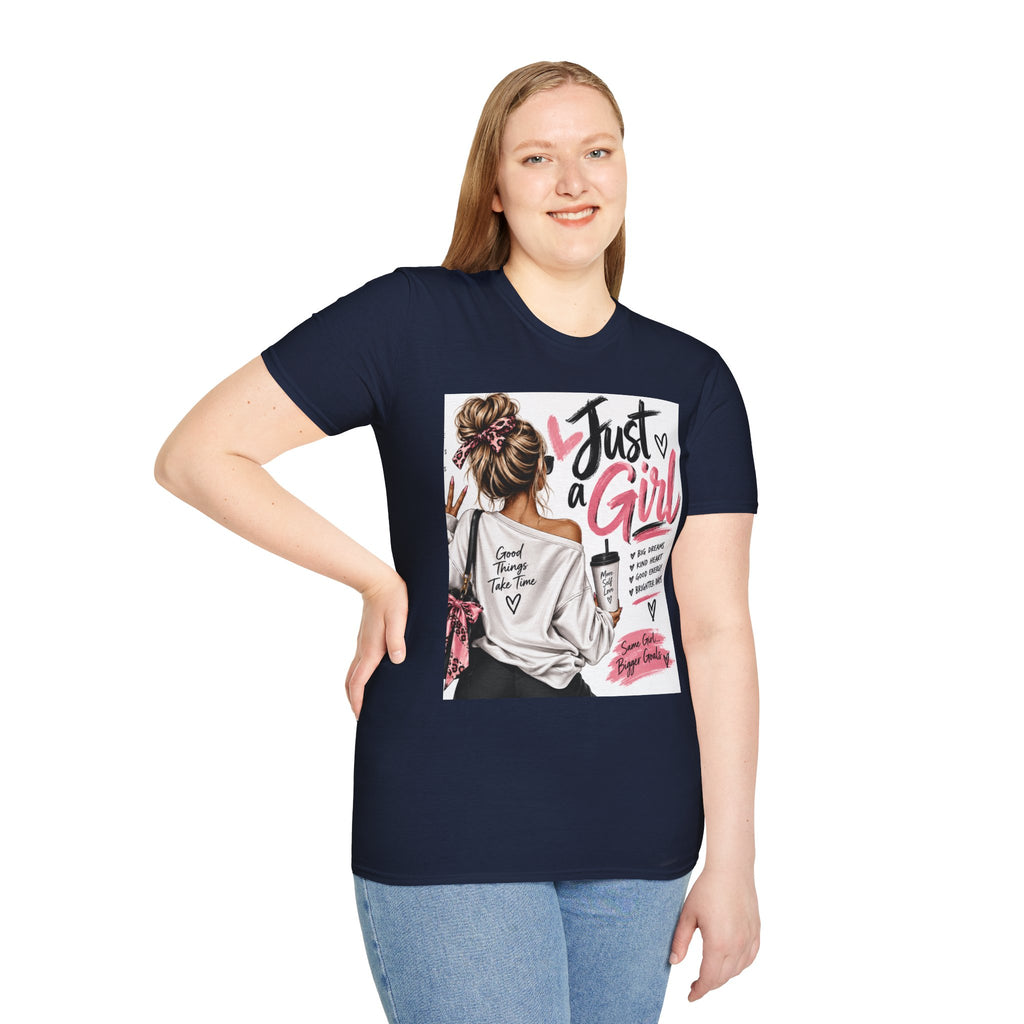Just a Girl Graphic Tee — Casual Feminine Statement T-Shirt