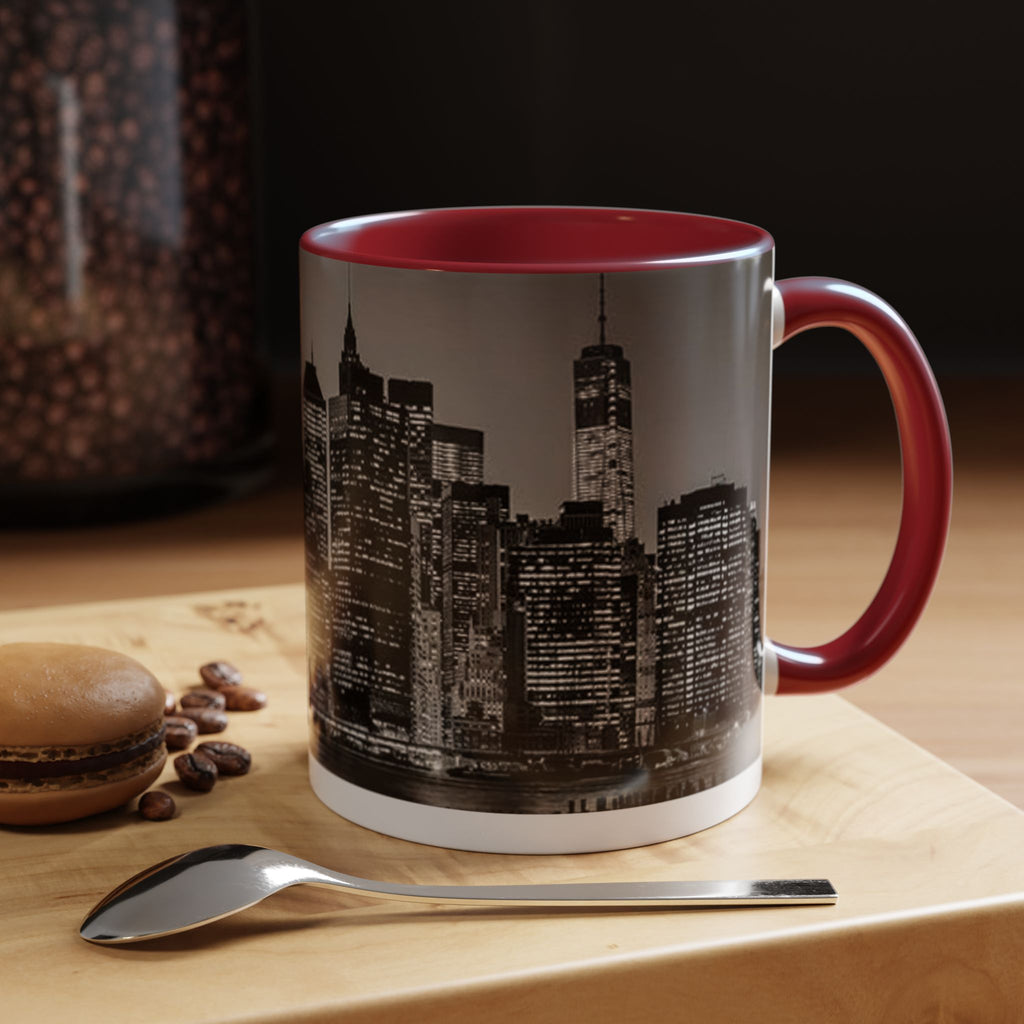 New York City Skyline Accent Coffee Mug — Black & White Cityscape, 11/15oz