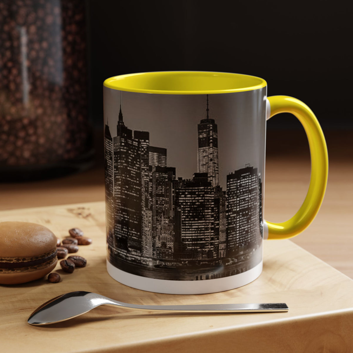 New York City Skyline Accent Coffee Mug — Black & White Cityscape, 11/15oz