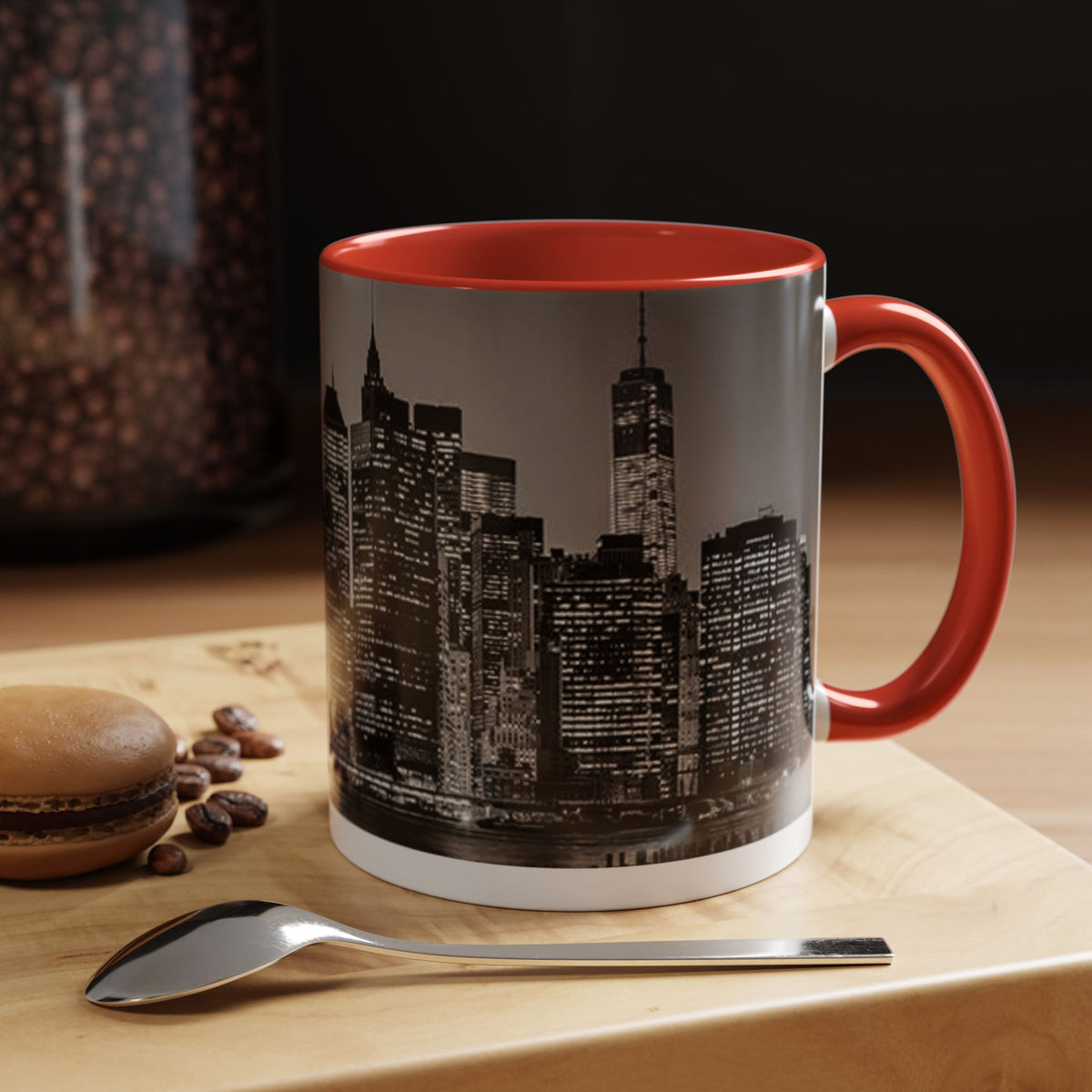 New York City Skyline Accent Coffee Mug — Black & White Cityscape, 11/15oz