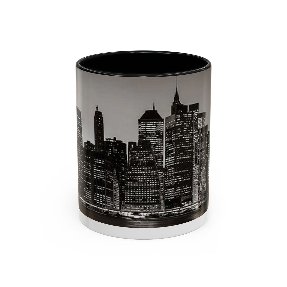 New York City Skyline Accent Coffee Mug — Black & White Cityscape, 11/15oz