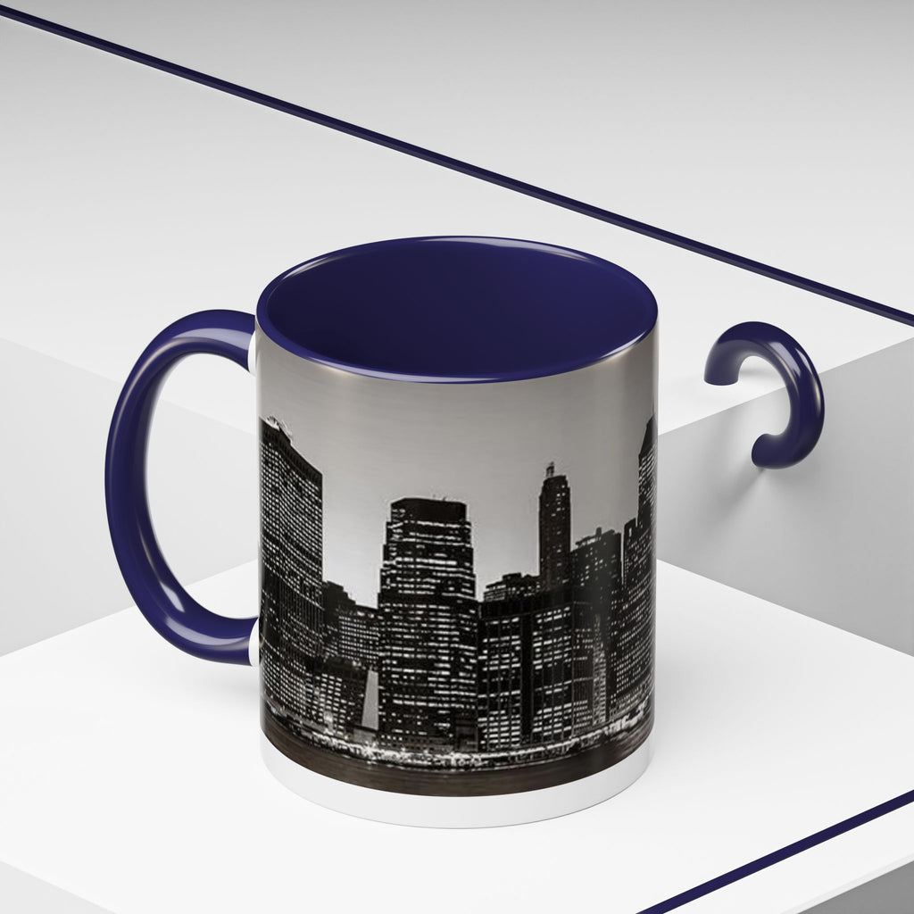 New York City Skyline Accent Coffee Mug — Black & White Cityscape, 11/15oz