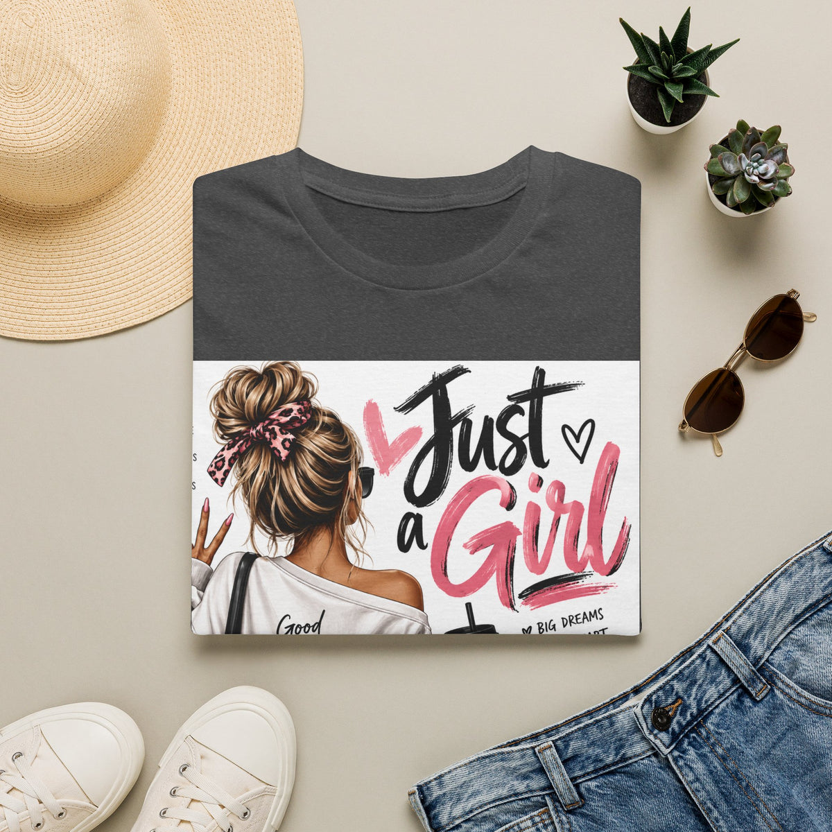 Just a Girl Graphic Tee — Casual Feminine Statement T-Shirt