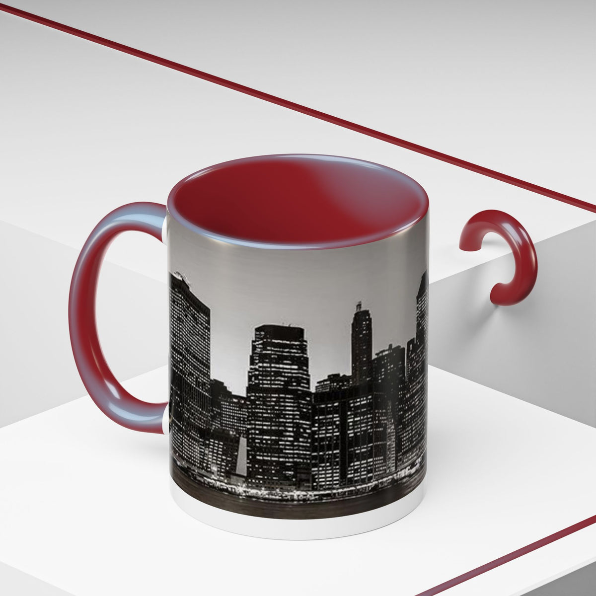 New York City Skyline Accent Coffee Mug — Black & White Cityscape, 11/15oz