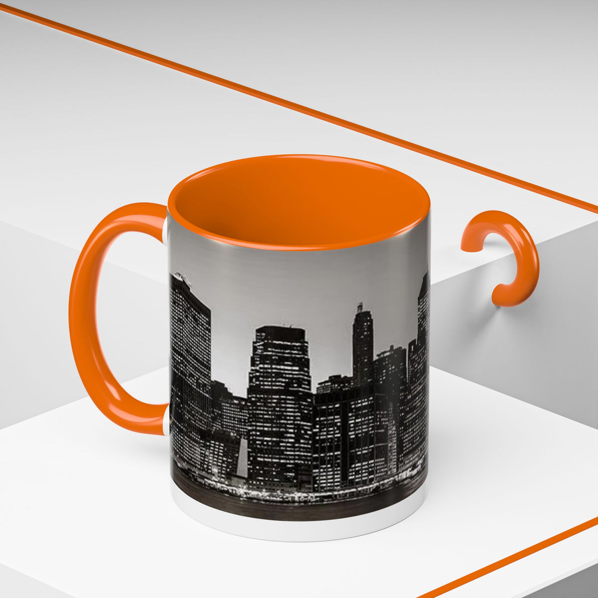 New York City Skyline Accent Coffee Mug — Black & White Cityscape, 11/15oz