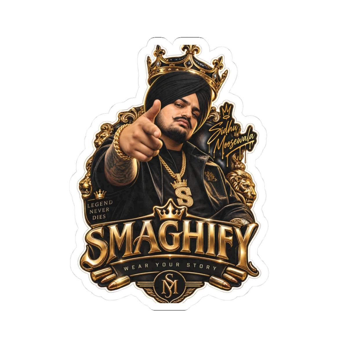 Smaghify Gold Crown Sticker — Hip Hop Punjabi Artist Kiss-Cut Sticker