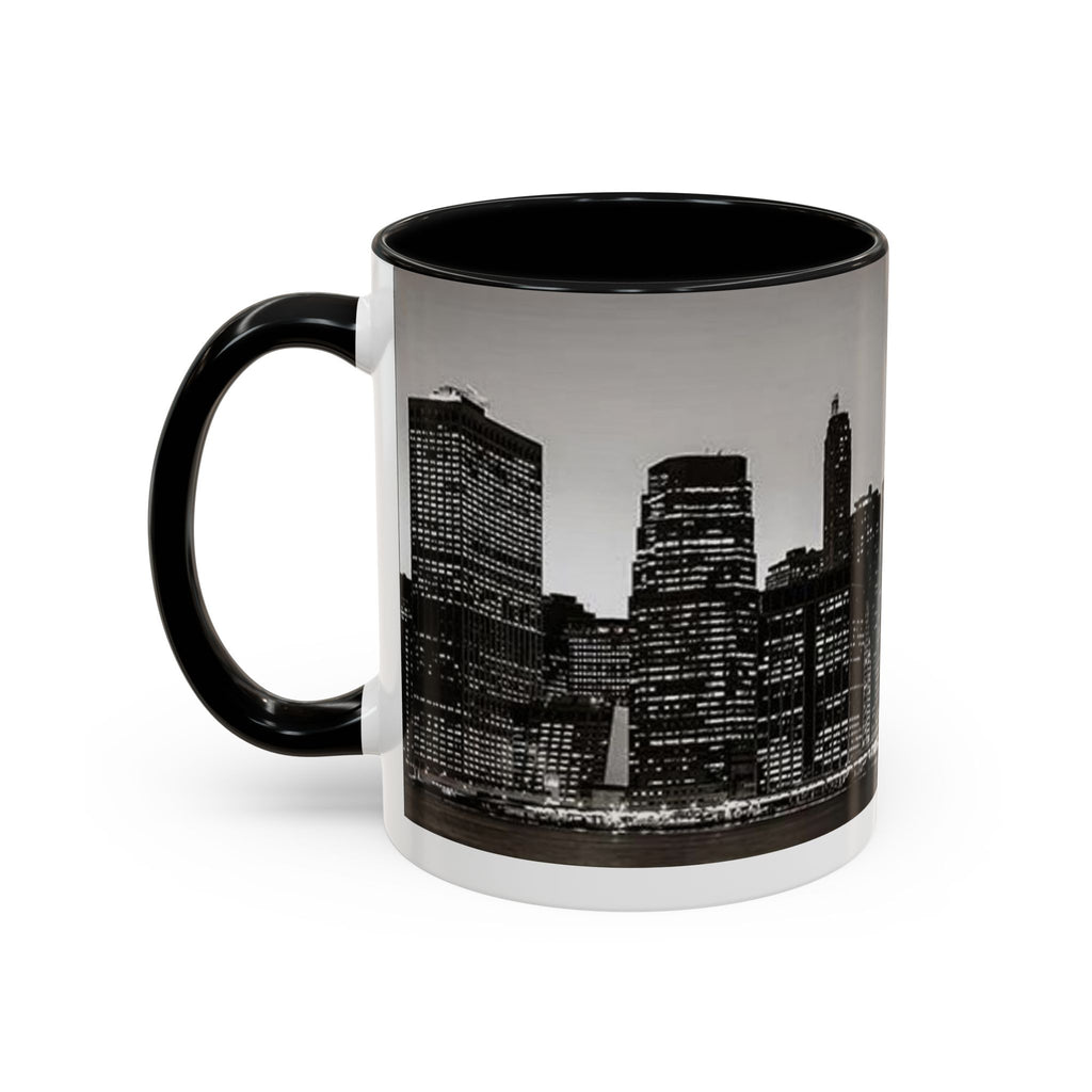 New York City Skyline Accent Coffee Mug — Black & White Cityscape, 11/15oz