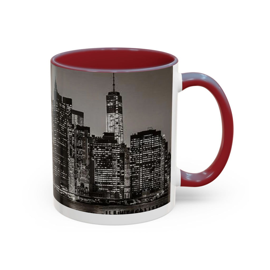 New York City Skyline Accent Coffee Mug — Black & White Cityscape, 11/15oz