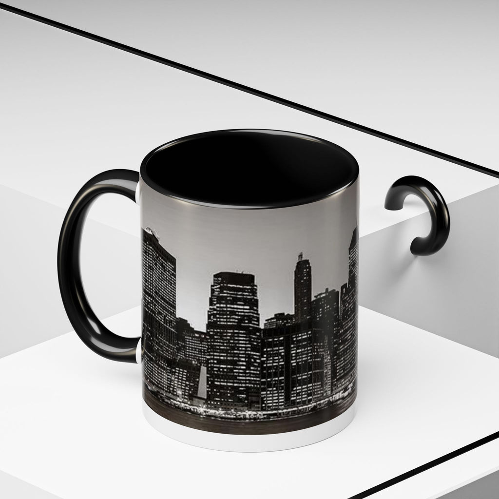 New York City Skyline Accent Coffee Mug — Black & White Cityscape, 11/15oz
