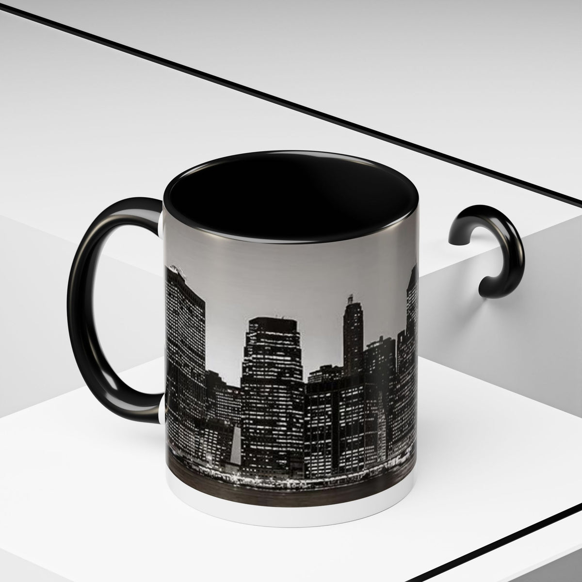 New York City Skyline Accent Coffee Mug — Black & White Cityscape, 11/15oz