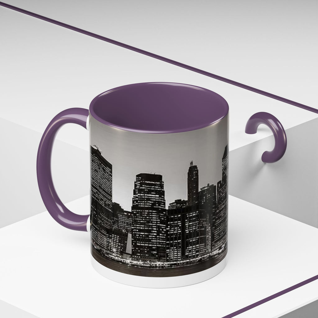 New York City Skyline Accent Coffee Mug — Black & White Cityscape, 11/15oz