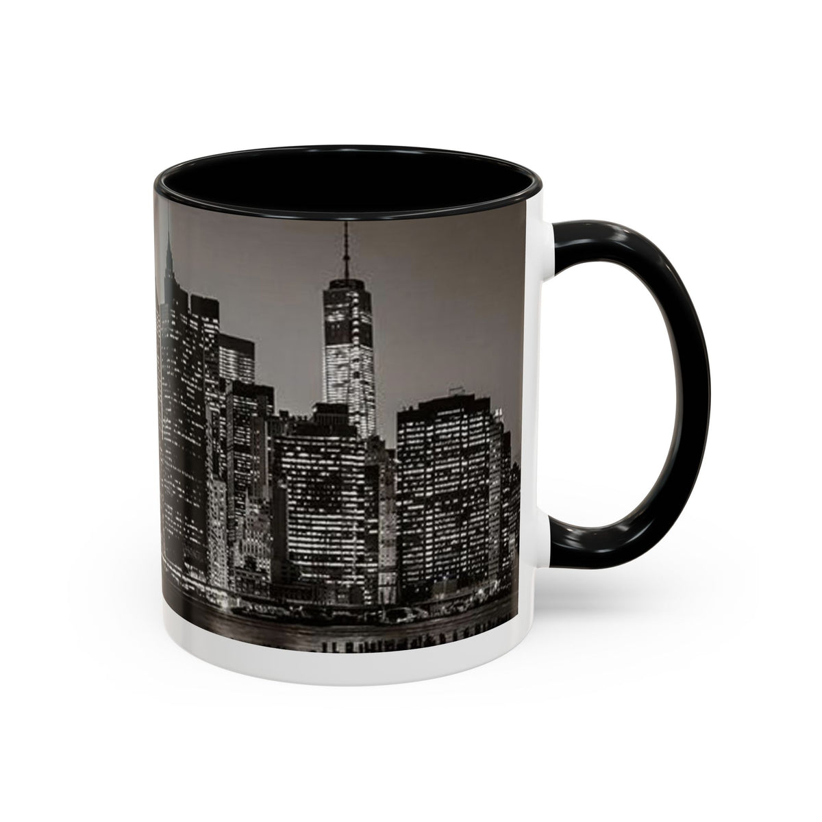 New York City Skyline Accent Coffee Mug — Black & White Cityscape, 11/15oz