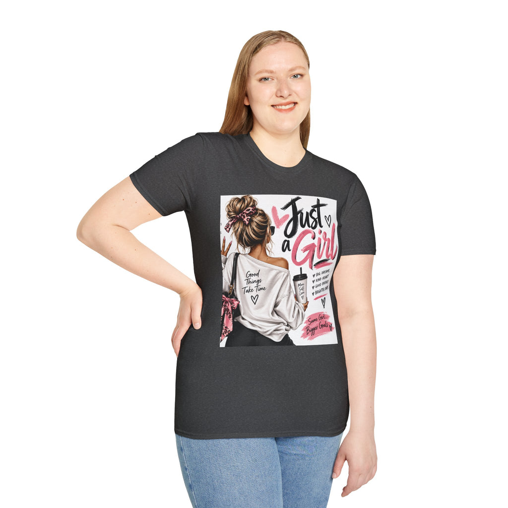 Just a Girl Graphic Tee — Casual Feminine Statement T-Shirt